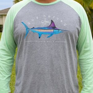 Guy Harvey Originals Jersey Shirt Mens 2XL Gray Modern Fit Swordfish Fishing